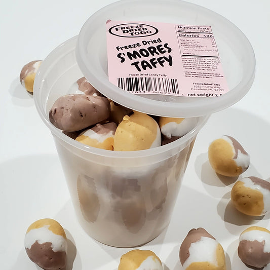 Freeze dried S'MORES TAFFY candy in quart container - FreezeDriedToGo